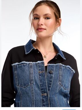 FDJ French Dressing mixed media jacket with a denim wash and black accents